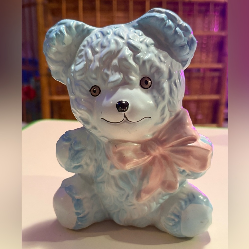 Vintage Velco Teddy Bear Ceramic Plant Planter.Hand painted Pink Infant Baby